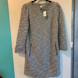 Gap NWT knee length day dress 3/4 sleeve, zipper detail, black/white houndstooth